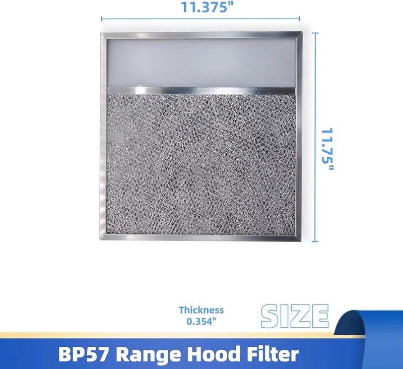 QKWL فلتر شفاط BP57 مع عدسة ضوء 11-3/8 × 11-3/4 إنش 1-Pack فلتر هواء دهون الألمنيوم لشفاط المطبخ Broan-NuTone 43000 - Image 3